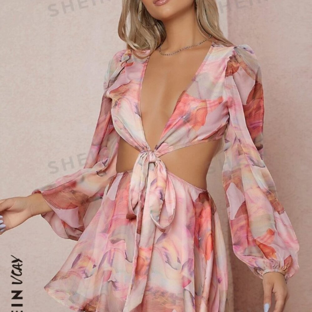 Pink Floral 2 piece romper set